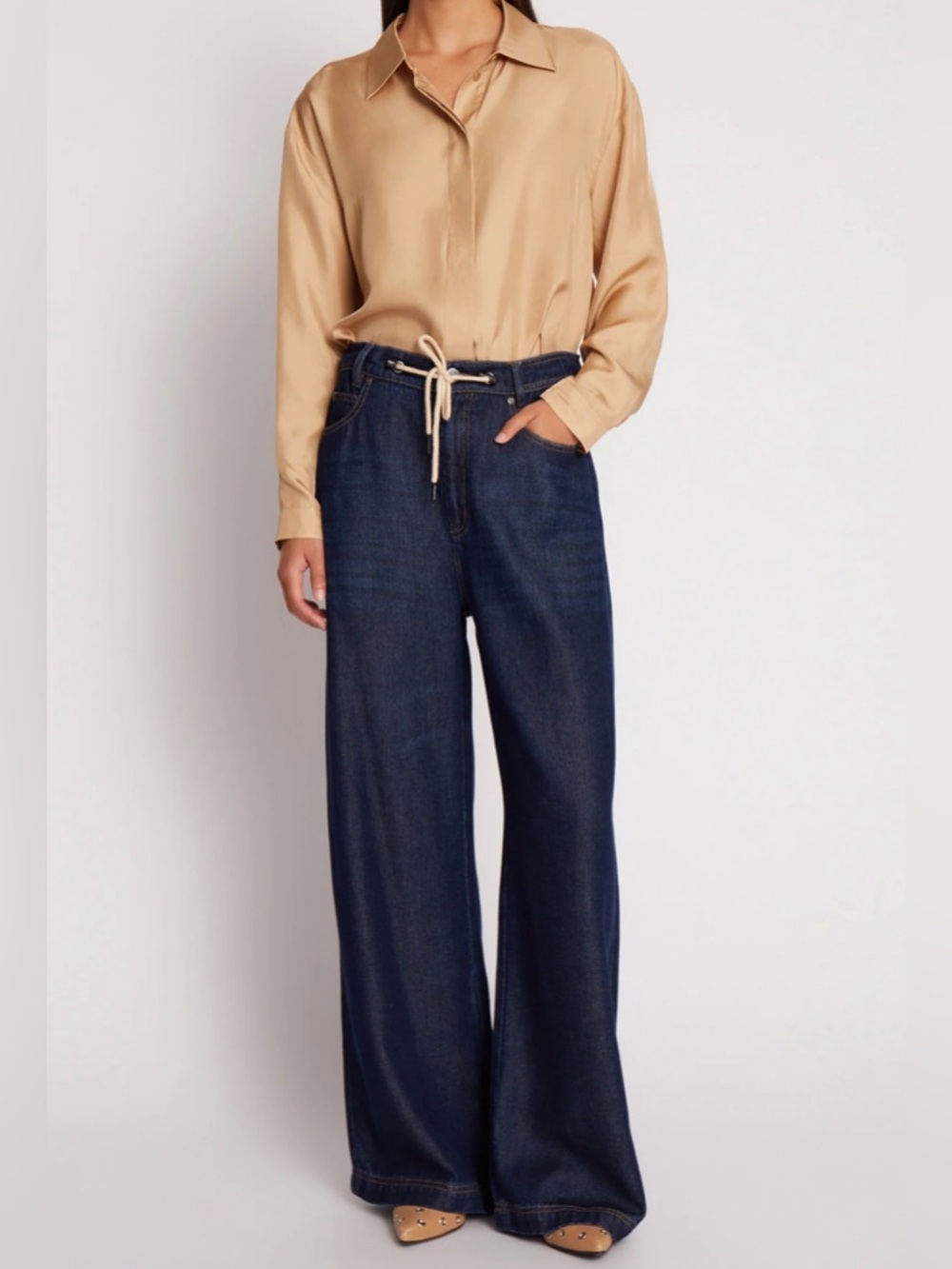 Munthe Obey Indigo Wide Leg Baggy Drawstring Jeans Lightweight EUR 32 US 2